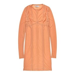 Supriya Lele Peach Orange Sheer Long Sleeve Mesh Fitted Mini Dress sz M